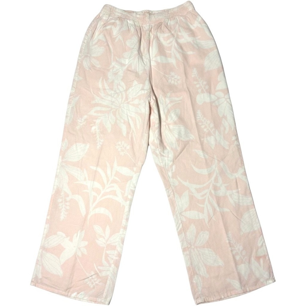 Salty Lemon Peach Tropical Floral Wide Leg Smocked Lounge Pants Womens Large EUC